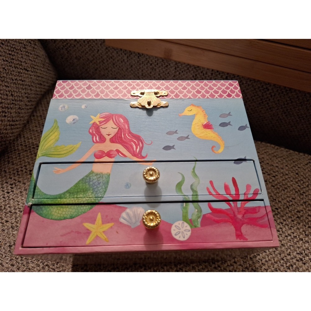 Little Girls Musical Jewelry Box 3 Drawers, Mermaid Design Gifts for Girls - Picture 11 of 14